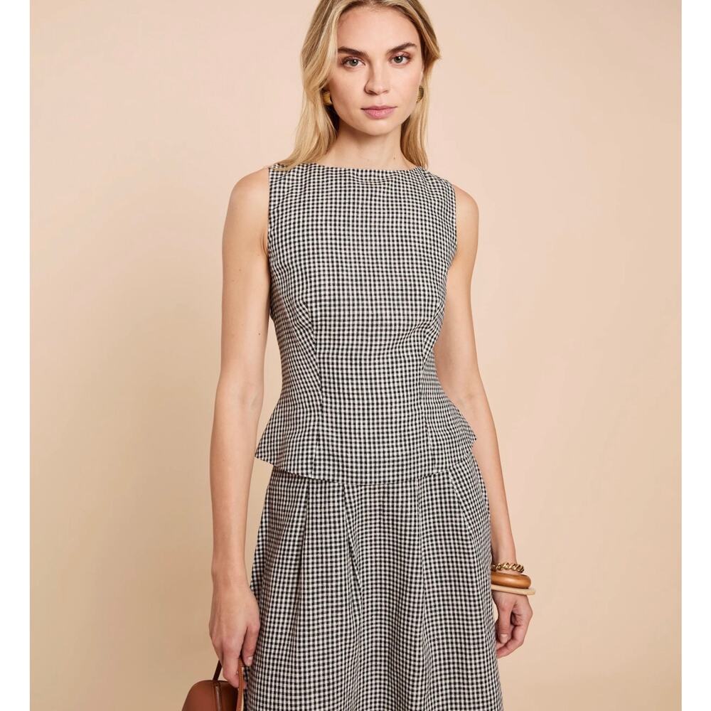 New few Moda O.P.T Aveline linen plaid skirt set $222 sz 0 - Picture 2 of 8